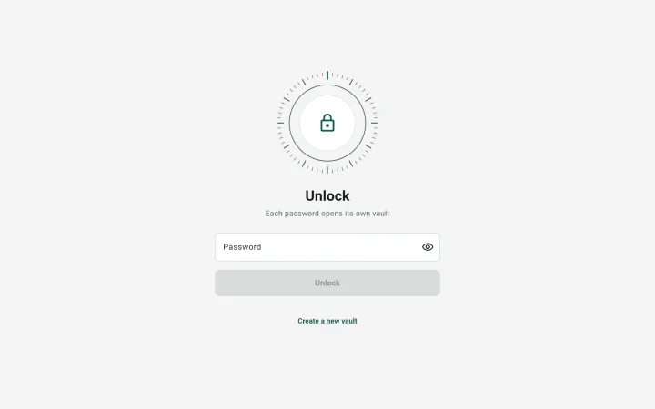 On a computer: one password field, no list of vaults.